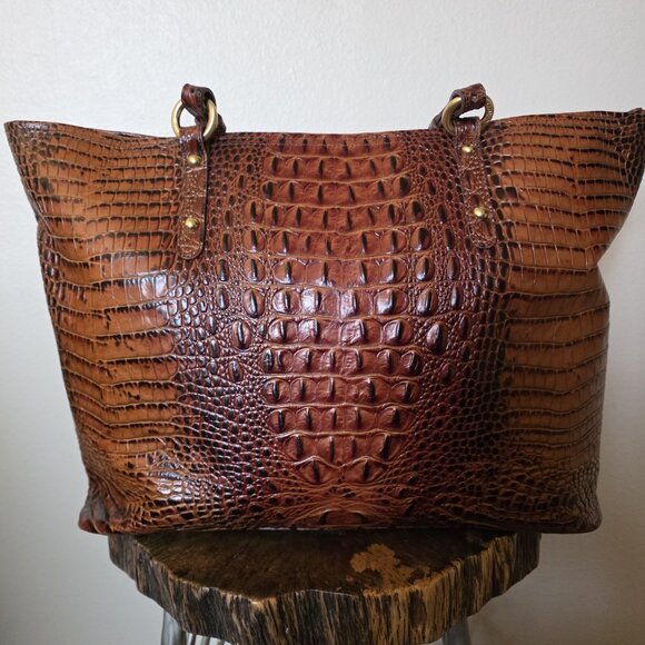 Brahmin Medium Asher Toasted Melbourne Croc Embossed Tote Leather Bag - Picture 11 of 16